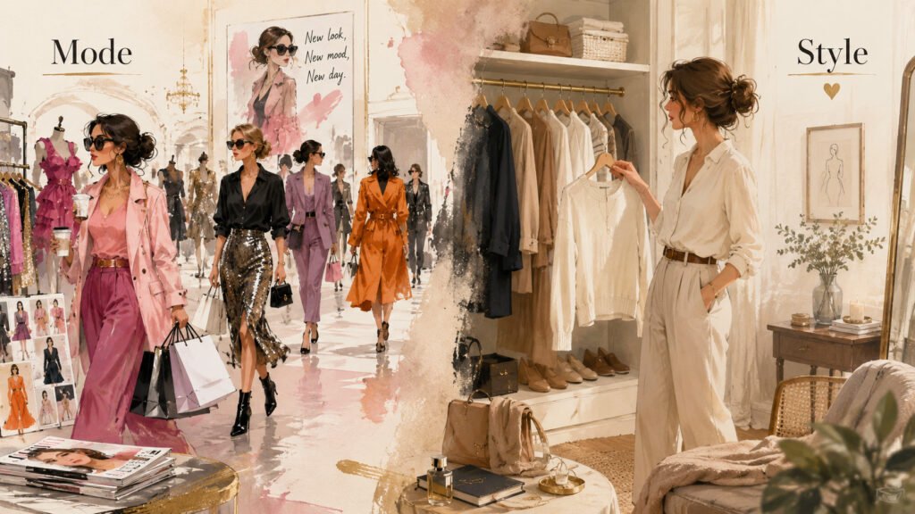 Illustration de la comparaison entre la mode et le style