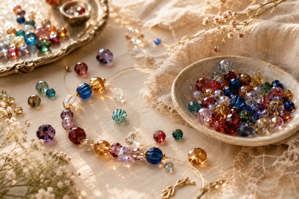 Perles colorées et lumineuses en verre de Bohême