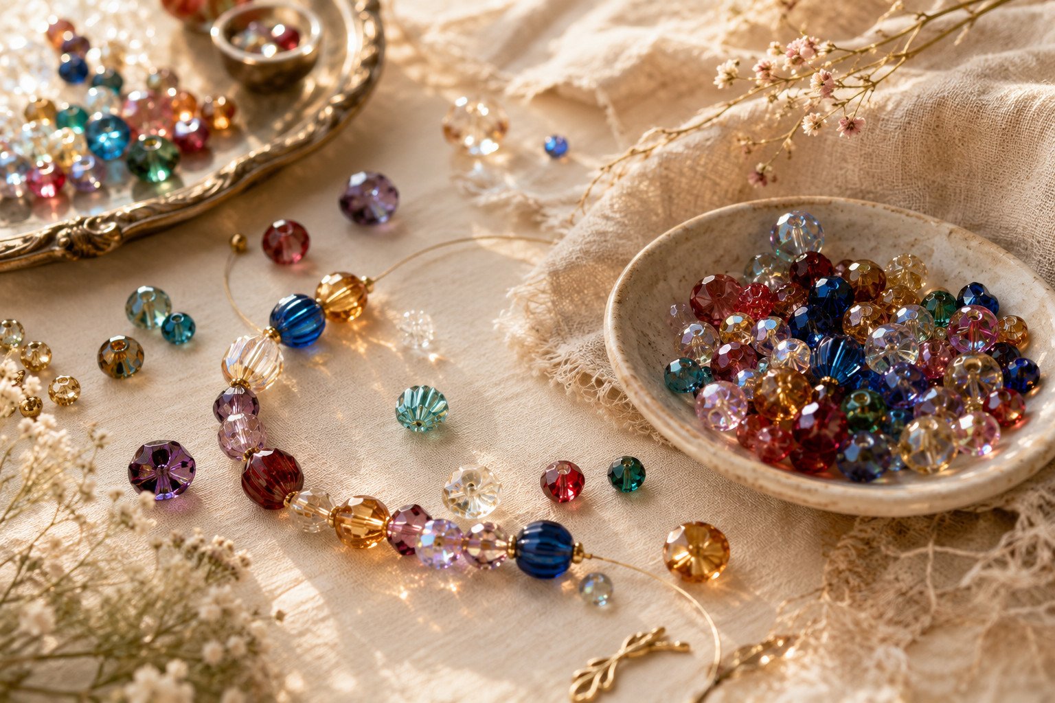 Perles colorées et lumineuses en verre de Bohême