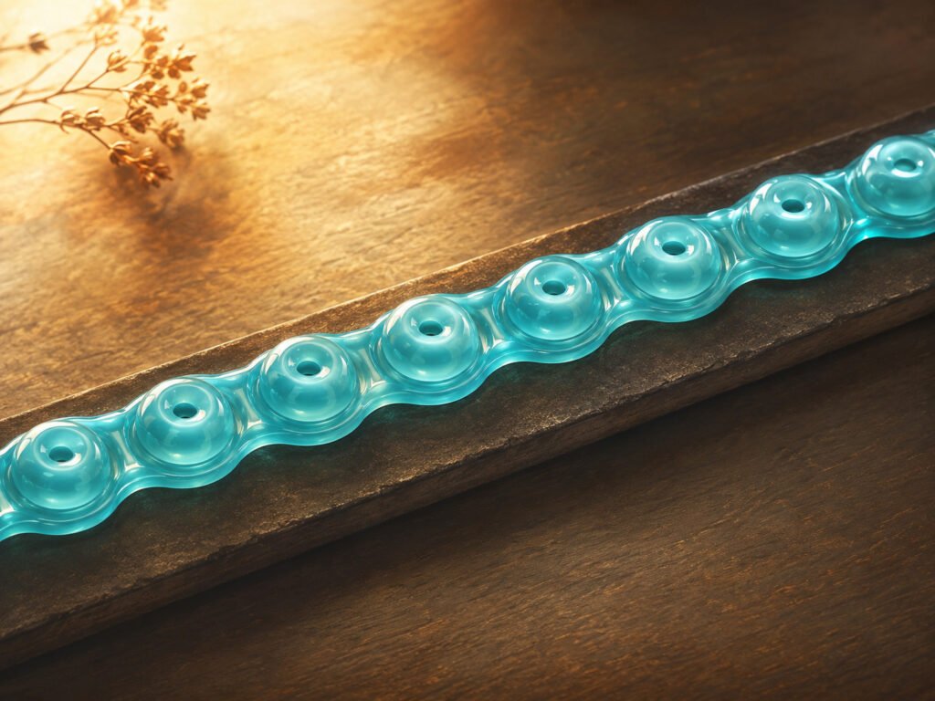Row of Czech glass beads after the pressing process