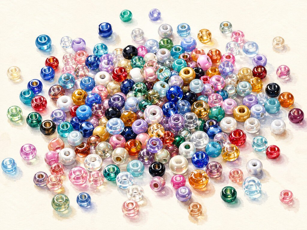 Illustration de perles de rocaille inspirée des perles en verre de Bohême