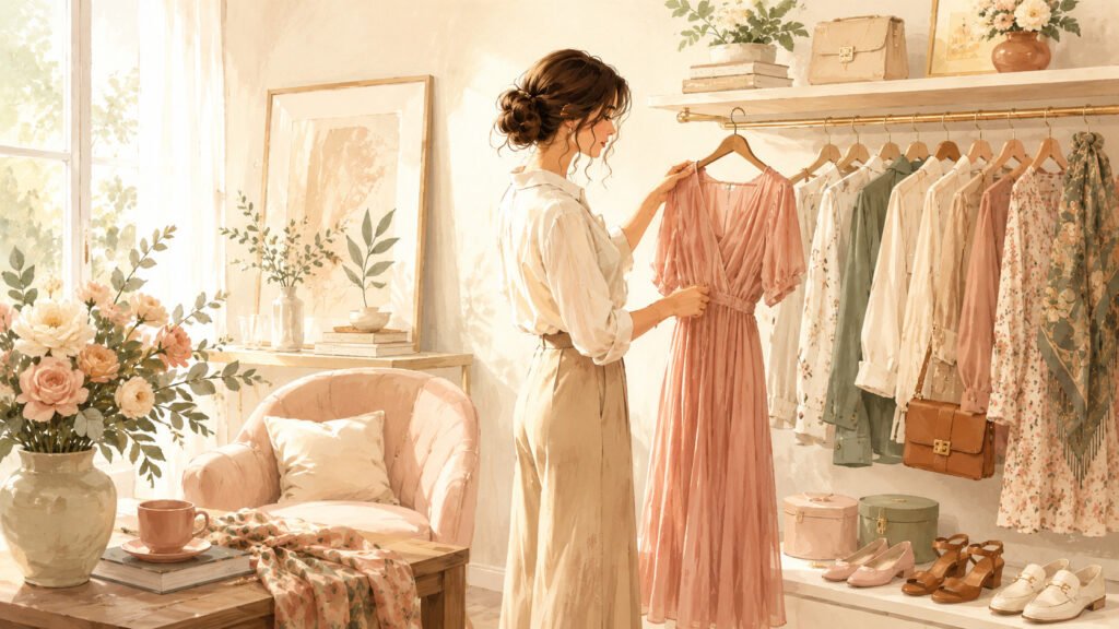 Dressing de Lila avec robes, sacs à main, vestes...