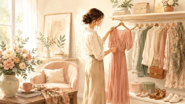 Dressing de Lila avec robes, sacs à main, vestes...