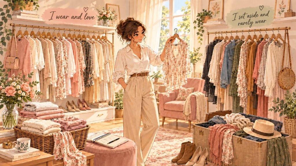 Lila sorts through her clothes to better understand and find her personal style.