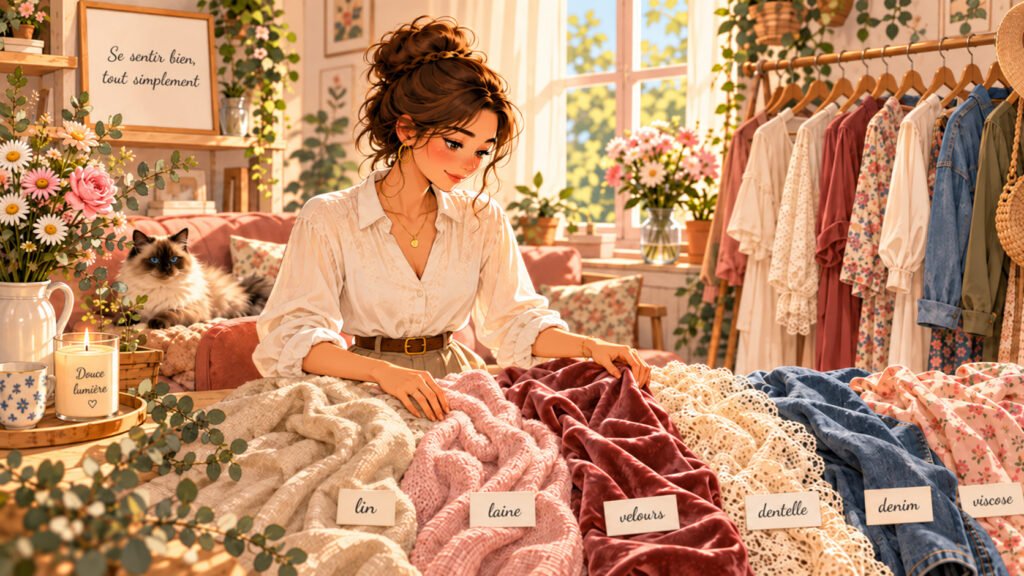 Lila touche les différentes matières pour sentir leur texture