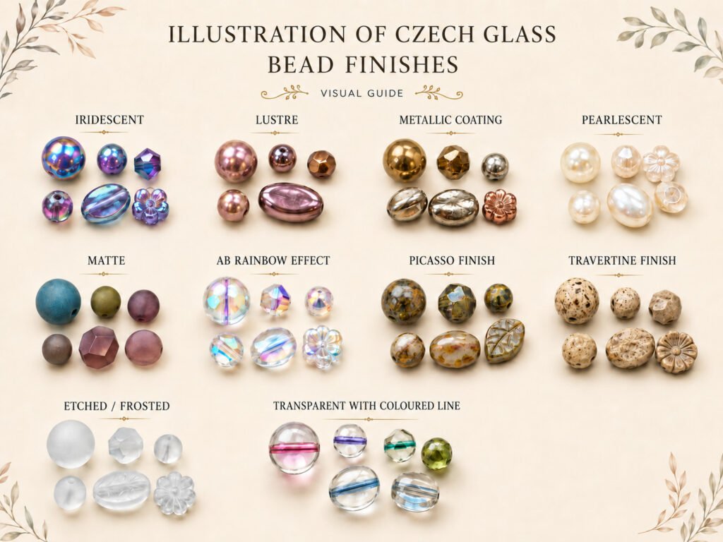 Illustration of Czech glass bead finishes