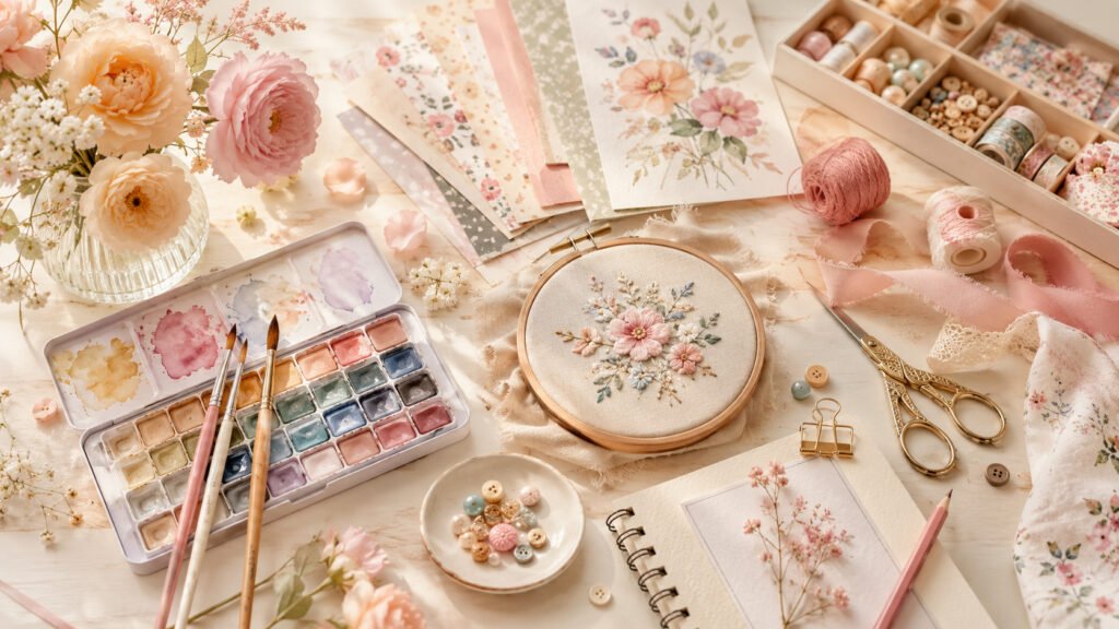 Illustration représentant des images de fournitures pour les loisirs créatifs