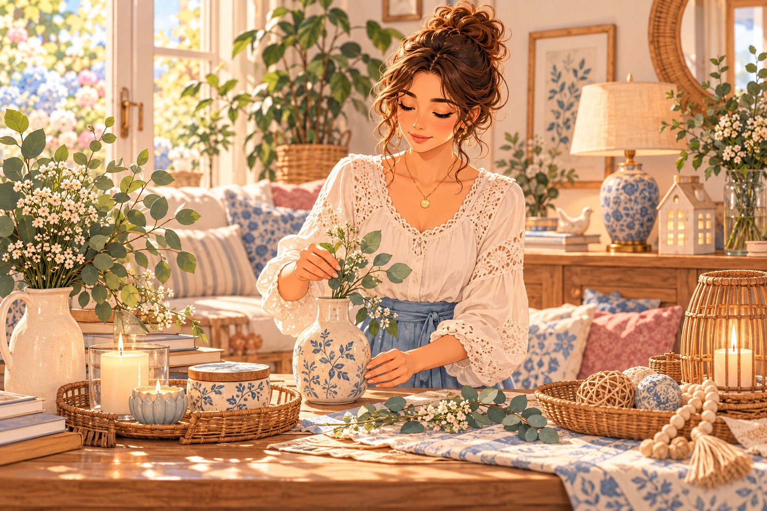 Lila aménage un intérieur chaleureux avec coussins, luminaires et objets décoratifs